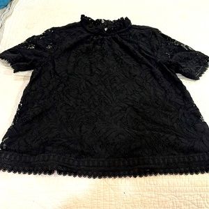 Crown and Ivy Black lace top with velvet trim